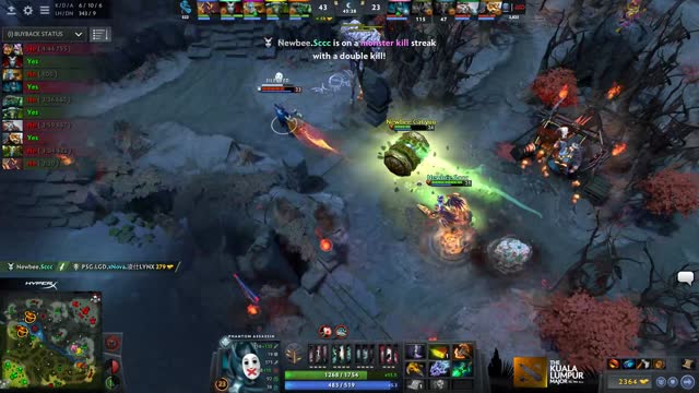 Newbee.Sccc's double kill leads to a team wipe!