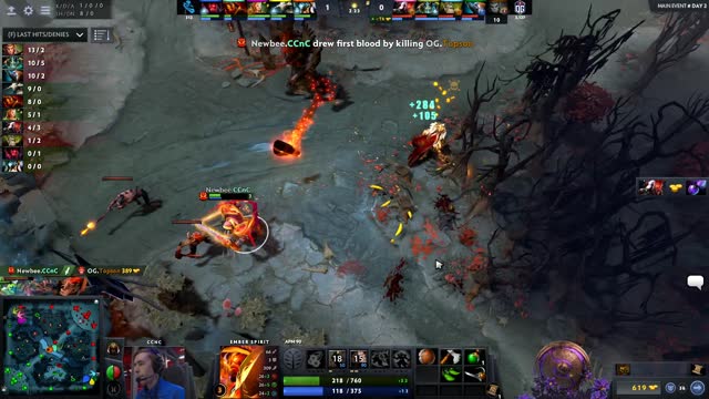 Newbee.CCnC takes First Blood on OG.Topson!